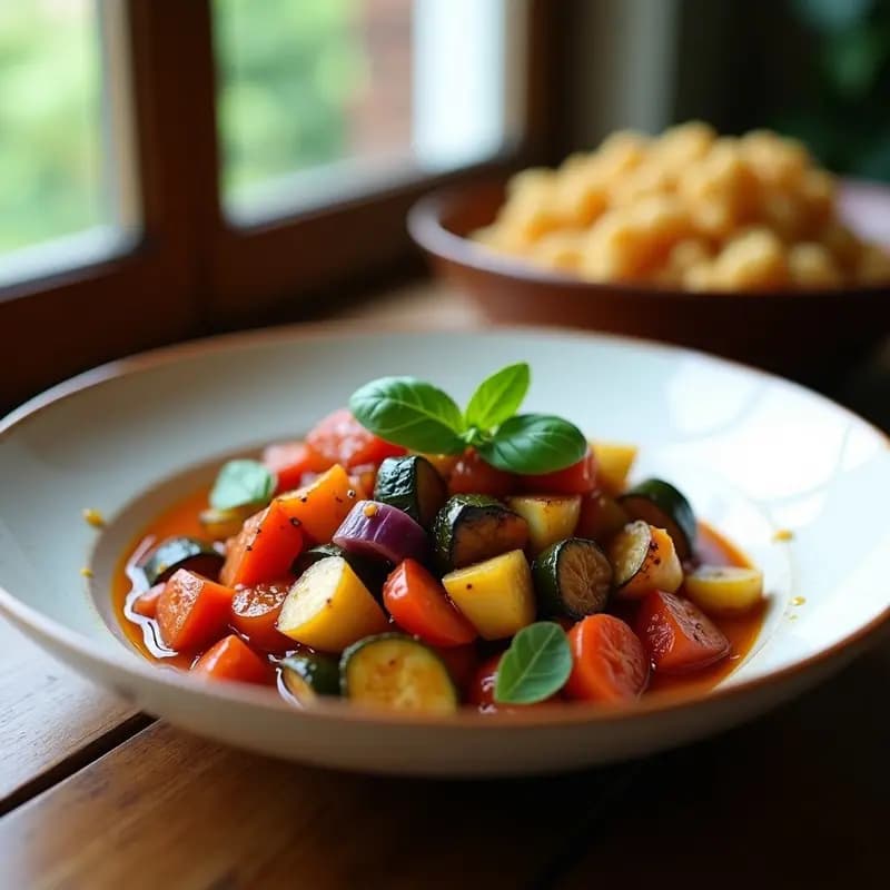 Ratatouille Provenzal en Airfryer con Vinagreta de Albahaca: Receta Francés Baja en Calorías