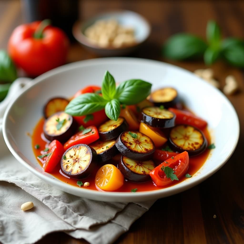 Ratatouille de Colores con Berenjena Asada y Salsa de Tomate Seco: Receta Francesa en Thermomix