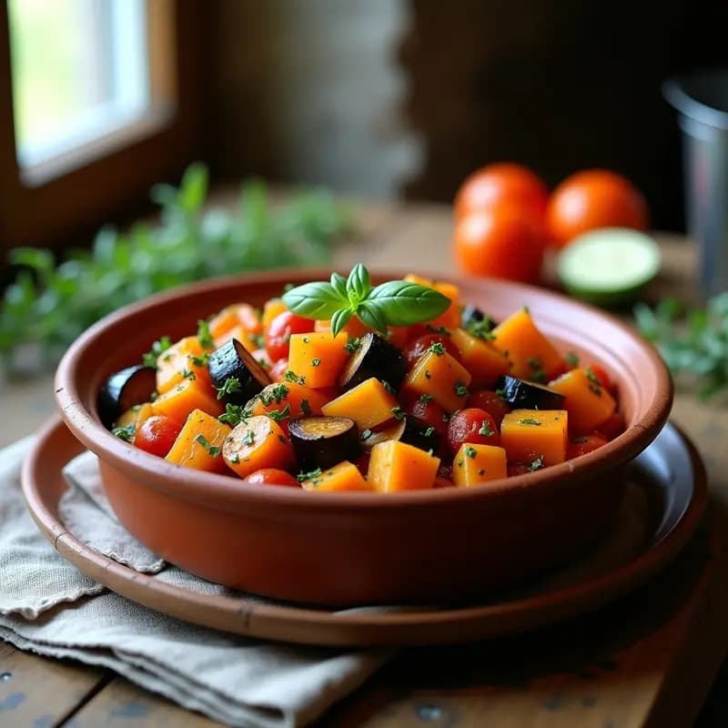 Ratatouille de Calabaza y Aubergine: Guiso Provenzal Vegano con Hierbas Frescas