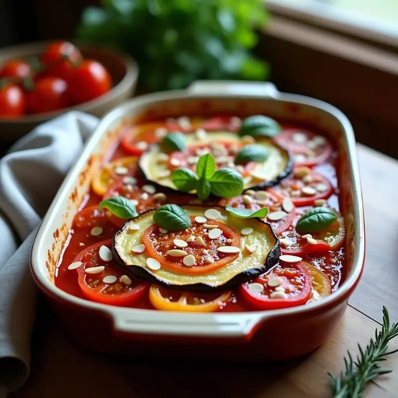 Ratatouille en Capas con Bergenjenas Asadas: Receta Francesa Keto y Sin Gluten