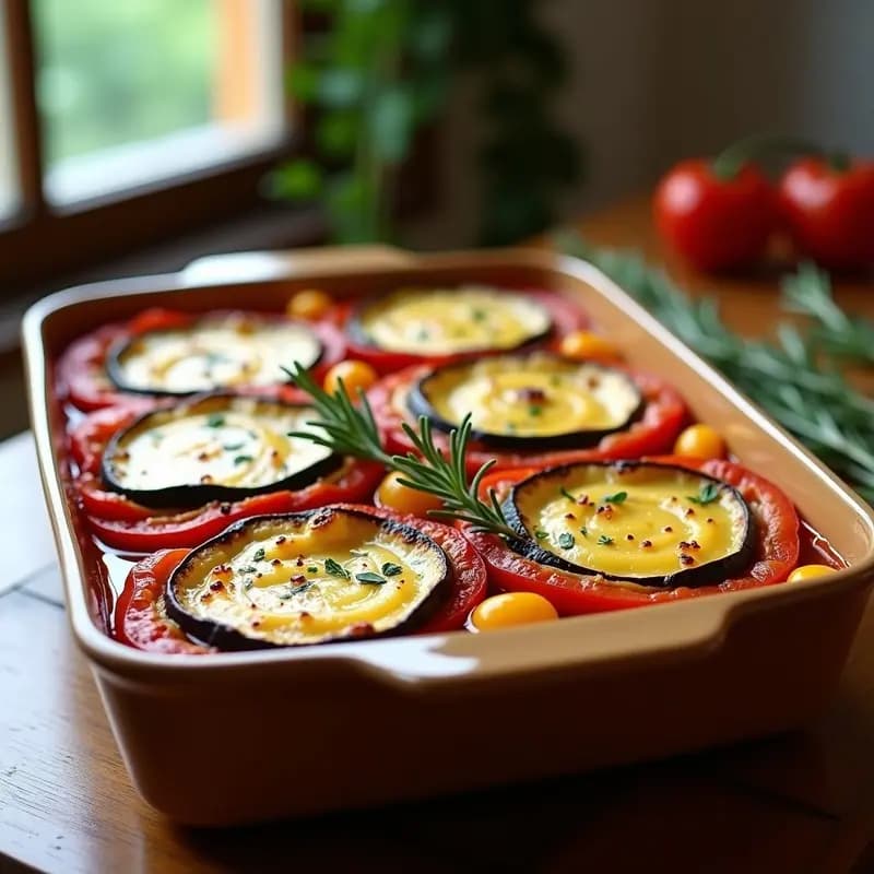 Ratatouille en Capas con Queso de Oveja: Gratinado Francés Sin Harina con Hierbas Provenzales