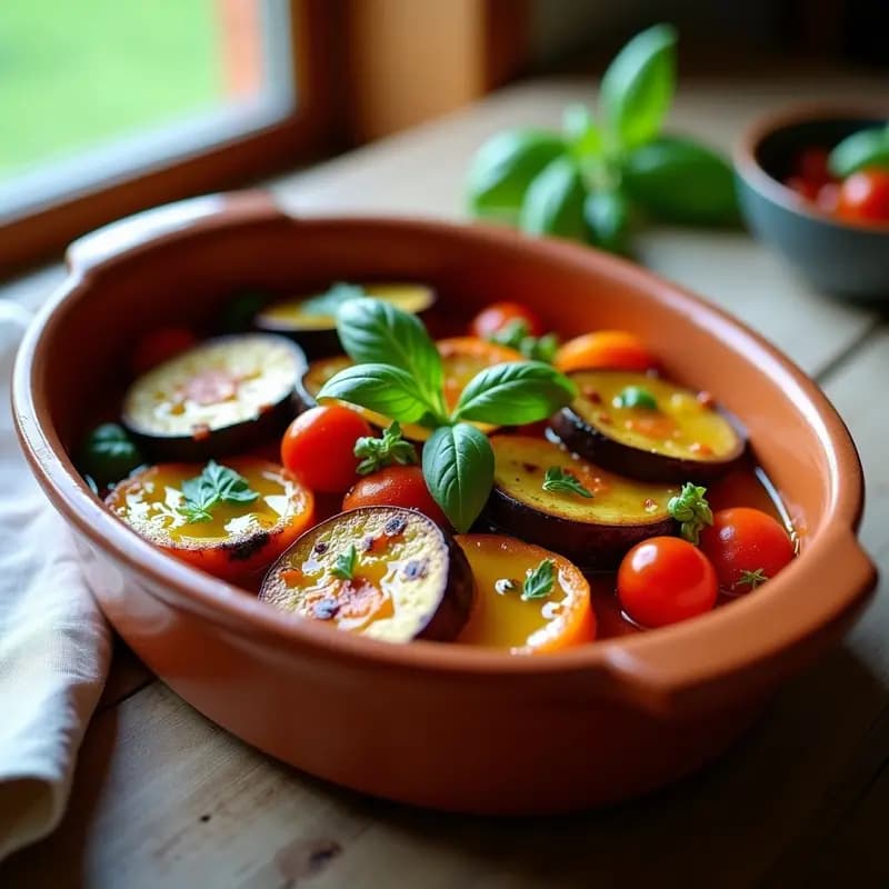 Ratatouille Provenzal: Guiso Francés de Verduras al Horno con Tomates y Albahaca