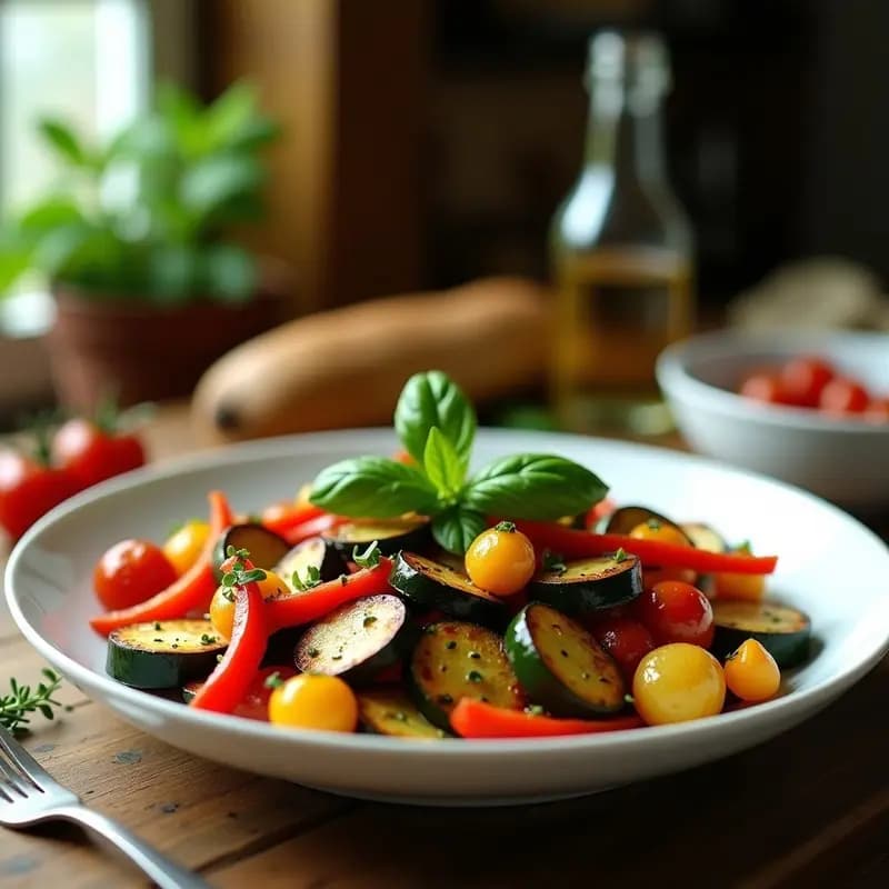 Ratatouille al Horno con Vinagreta de Albahaca: Receta Francesa de Verano Sin Aceite
