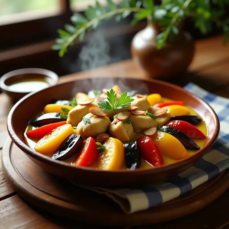 Ratatouille Provenzal con Pollo al Curry: Receta Francesa Fusion en Olla Lenta