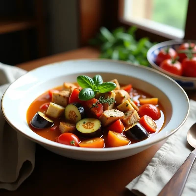 Ratatouille Provenzal con Pollo: Receta Francesa en Olla Exprés y Baja en Calorías