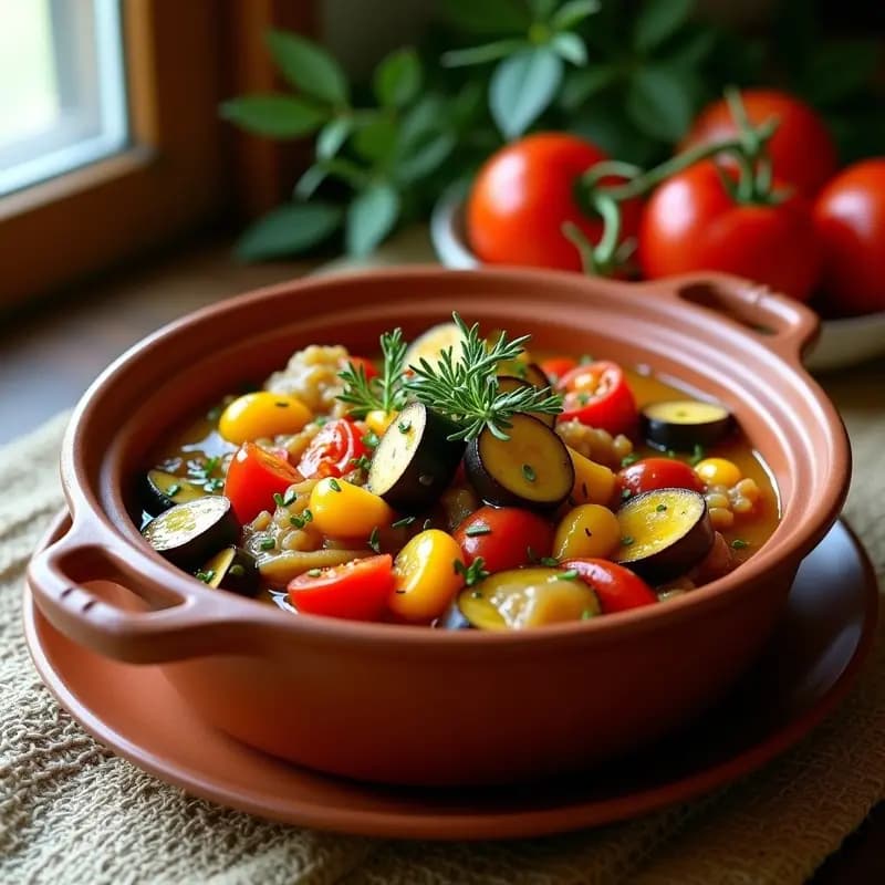 P routine de Verduras al Estilo Provenzal: Ratatouille en Olla con Azafrán y Aceite de Oliva