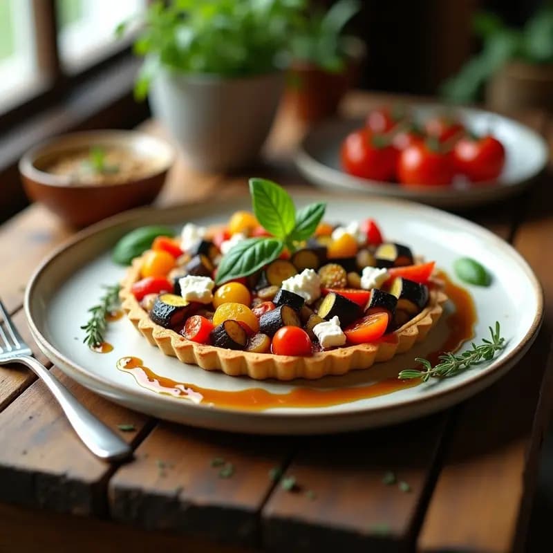 Ratatouille en Tartaleta de Masa de Almendra: Receta Francesa Gourmet Sin Gluten