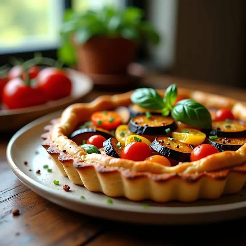 Ratatouille en Tartaleta de Masa Brisa Integral: Receta Francesa Vegana y Crujiente