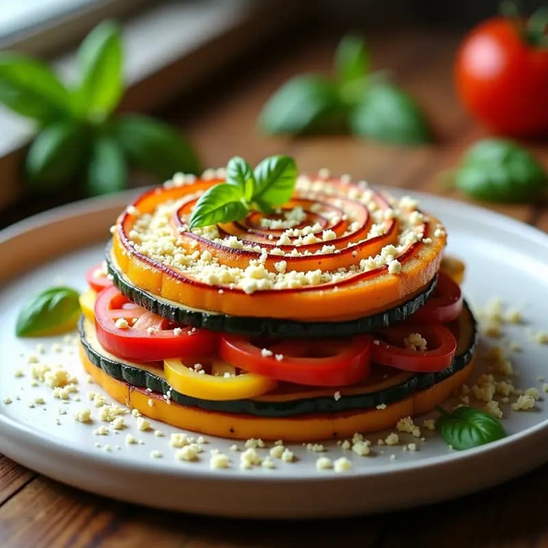 Ratatouille en Torre con Queso de Cabra: Receta francesa vegana y sin gluten en molde
