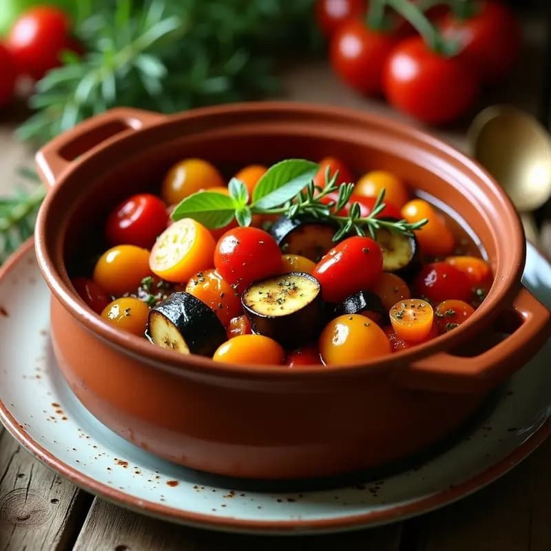 Ratatuille Provenzal con Berenjena y Calabacín: Guiso Francés Vegano en una Olla