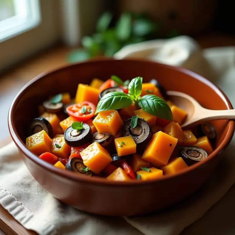 Ratatuille de Calabaza Butternut y Champiñones Portobello: Receta Francesa en Olla Lenta y Sin Azúcar
