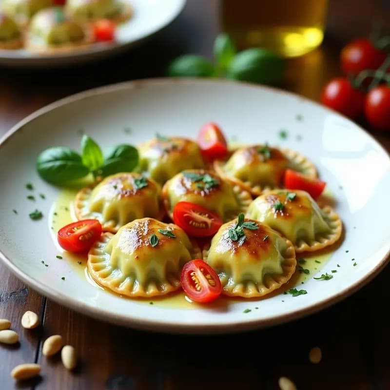 Ravioli de Calabacín Rellenos de Ricotta de Almendras y Albahaca: Receta Italiana Sin Pasta