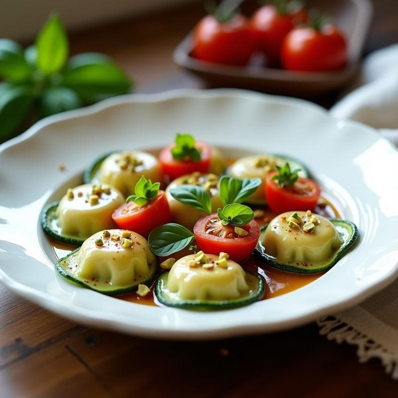 Ravioli de Calabacín Rellenos de Ricotta y Pistacho: Receta Italiana Sin Masa Tradicional