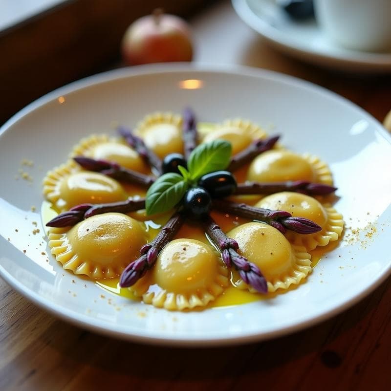 Ravioli de Espárragos Morados y Queso de Anacardos con Nuez Moscada: Receta Vegana Sin Gluten