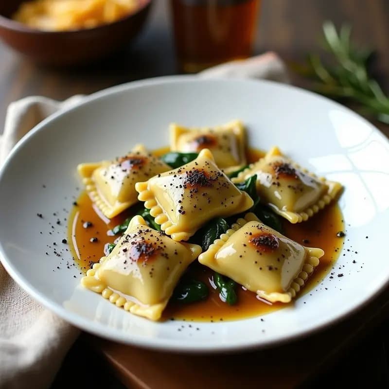 Ravioli de Hongos Portobello y Espinacas: Receta Italiana Vegana con Salsa de Trufa