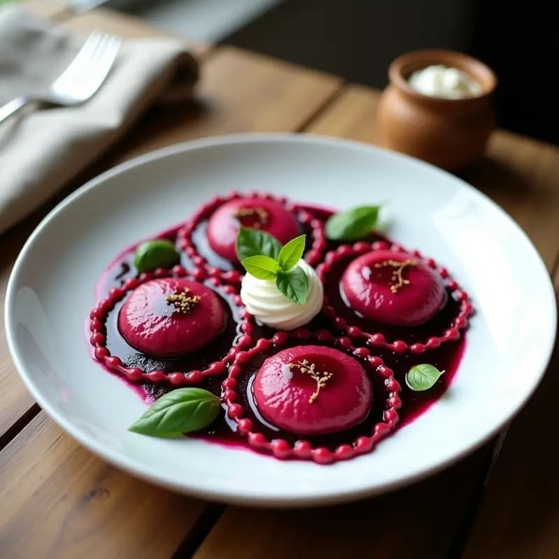 Ravioli de Remolacha y Queso de Anacardo: Receta Italiana Sin Gluten con Salsa de Ajo Negro