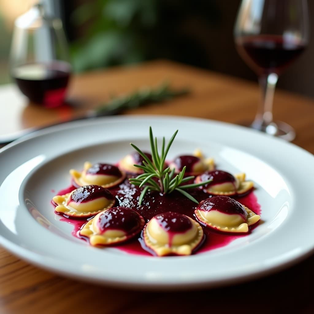 Ravioli de Remolacha y Queso de Anacardos con Reducción de Vino Tinto: Receta Italiana Sin Gluten en 30 Minutos