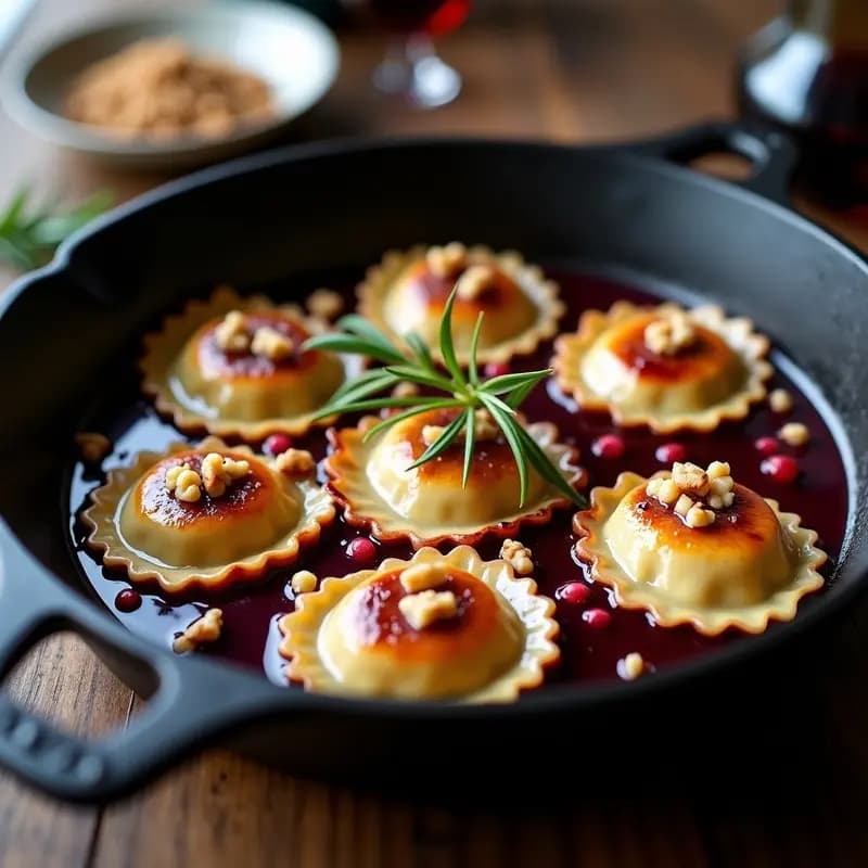 Ravioli de Remolacha y Queso de Cabra con Reducción de Oporto: Receta Gourmet en Sartén