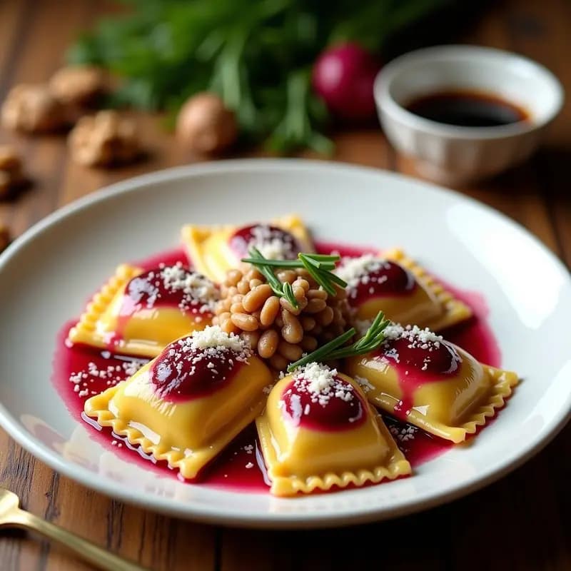 Ravioli de Remolacha y Ricotta con Salsa de Nuez: Receta Italiana Colorida en Airfryer