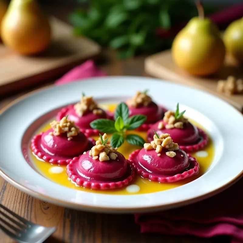 Raviolis de Remolacha y Ricotta con Salsa de Pero: Receta Italiana Vegetariana y Colorida