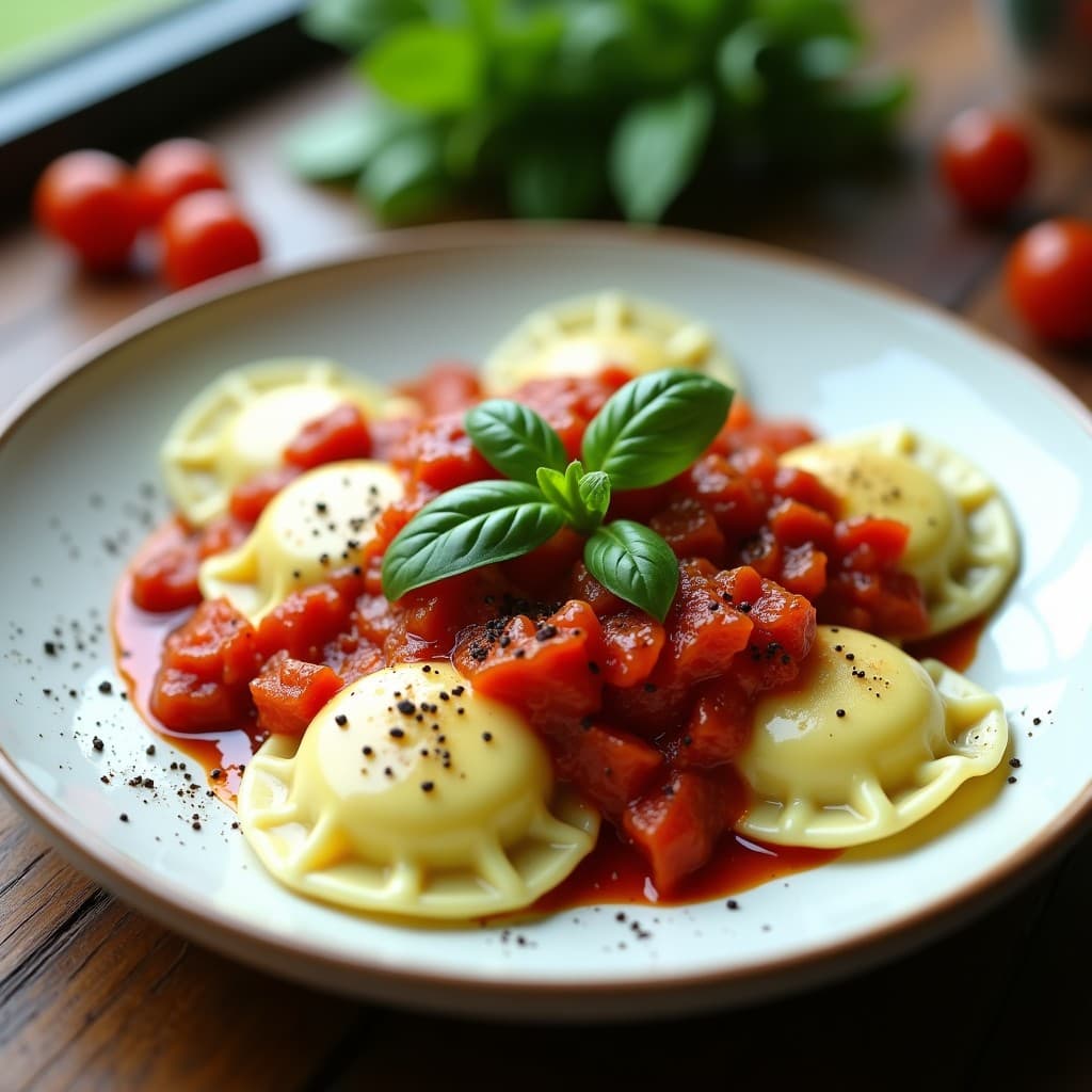 Raviolis de Calabacín y Queso de Anacardos con Salsa de Tomate Seco: Receta Italiana Vegana