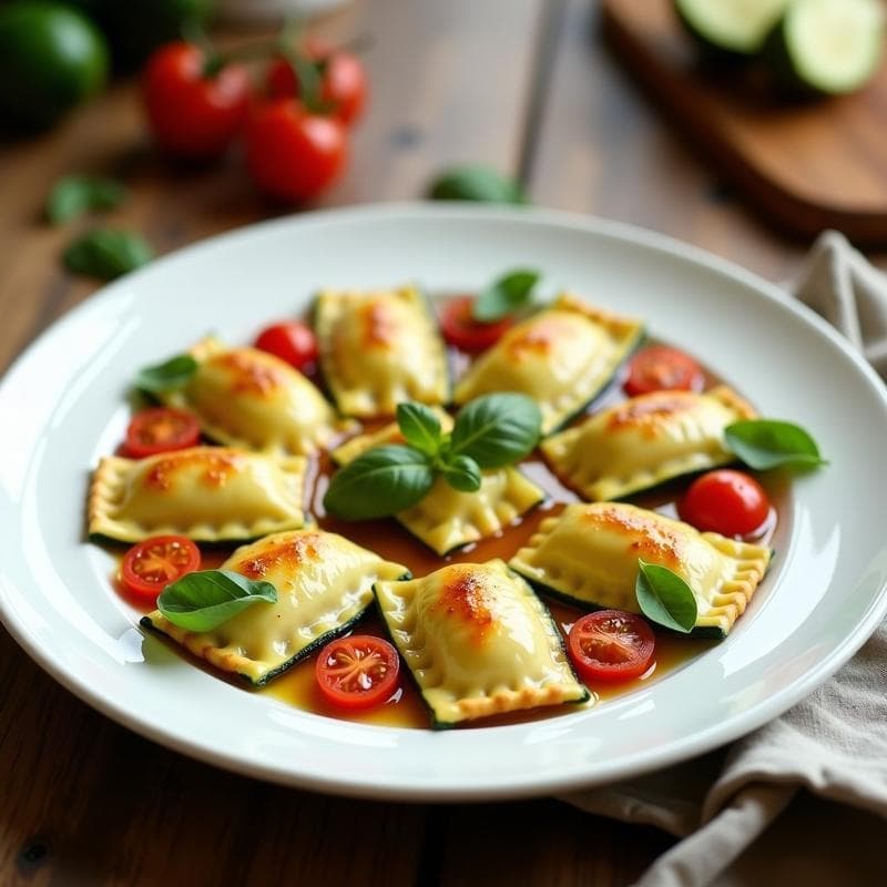 Raviolis de Calabacín Rellenos de Ricotta y Albahaca: Receta Keto Sin Masa en 25 Minutos