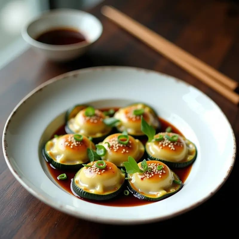 Raviolis de Calabacín y Ricotta al Mikado: Receta Italiana con Salsa de Soja y Jengibre