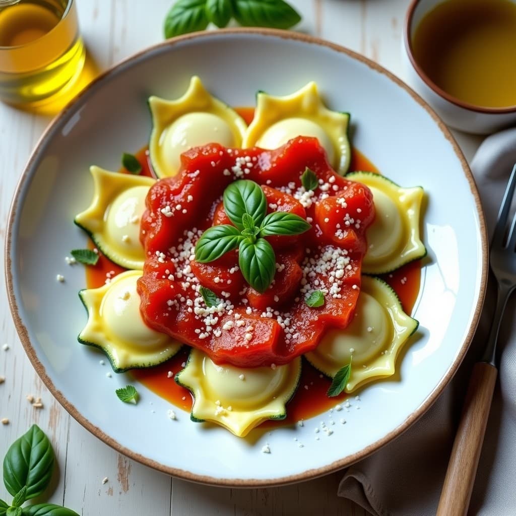 Raviolis de Calabacín y Ricotta con Salsa de Tomates Secos: Receta Italiana Sin Gluten