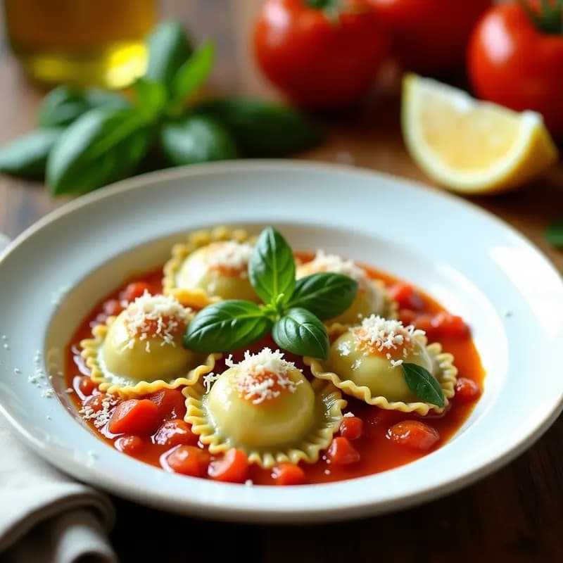 Raviolis Caseros de Calabacín y Ricotta: Receta Italiana en Salsa de Tomate Fresco