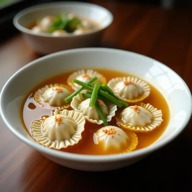 Raviolis Chinos de Cerdo y Repollo en Caldo de Jengibre: Receta Cantonesa Tradicional en 25 Minutos