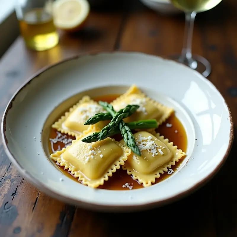 Raviolis de Espárrago y Ricotta con Mantequilla de Ajo Negro: Receta Italiana Keto y Bajas Calorías