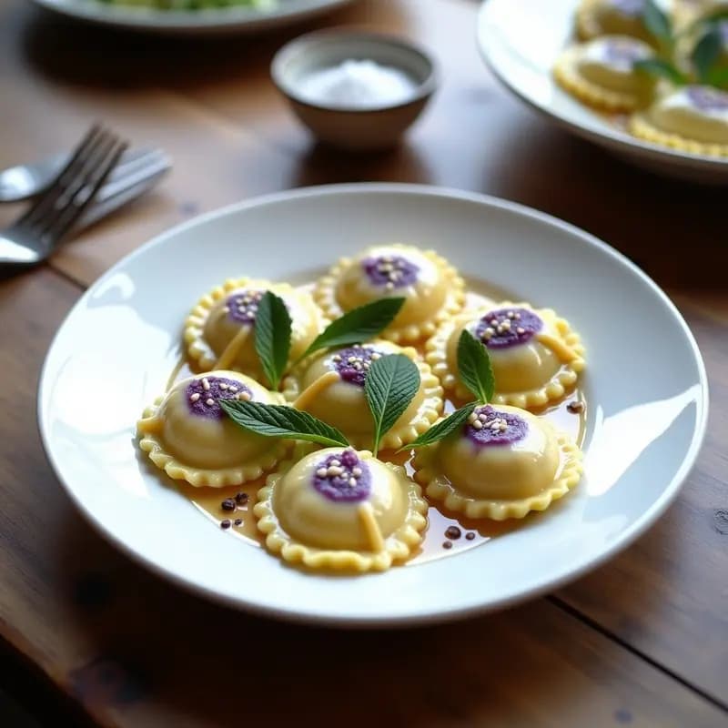 Raviolis de Espárragos Morados y Ricotta de Almendras: Postre Salado Italiano Vegano