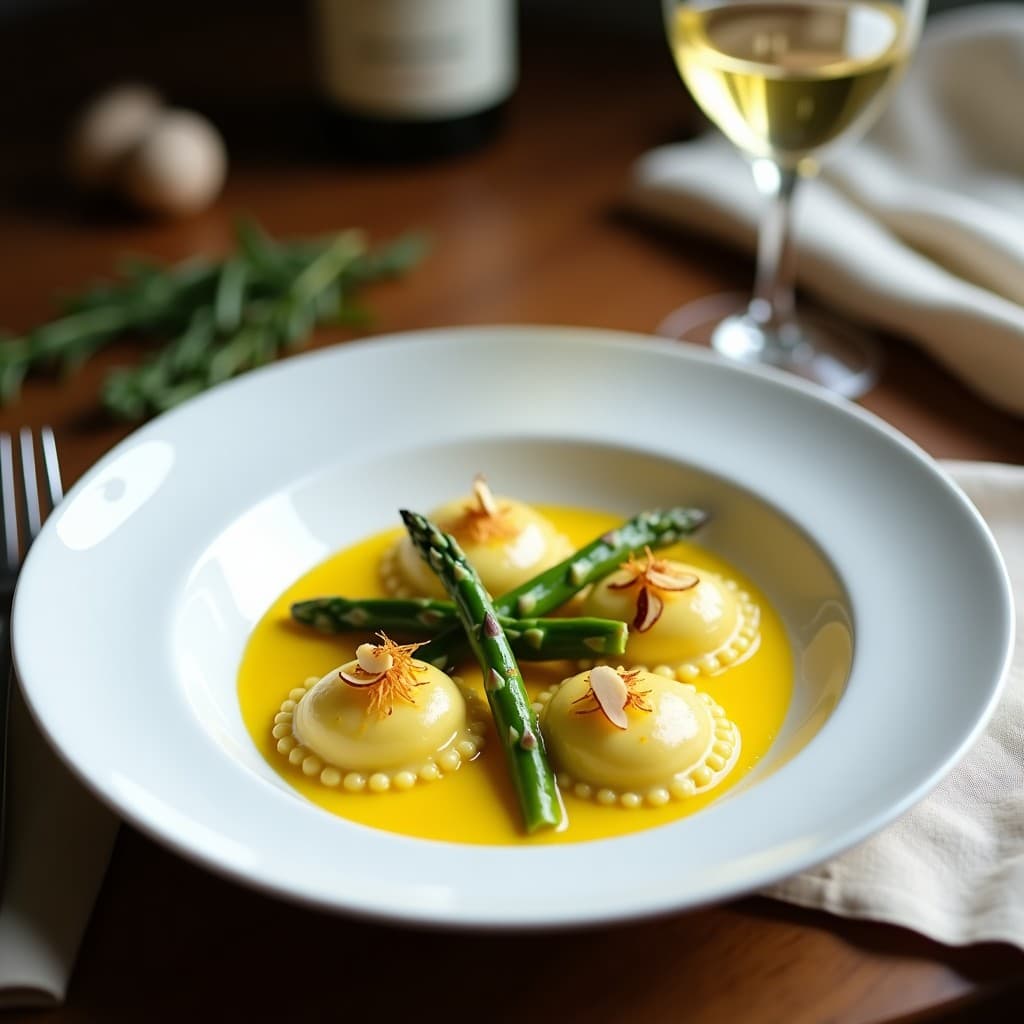 Raviolis de Espárragos y Queso de Cabra en Salsa de Azafrán: Receta Italiana Sin Gluten