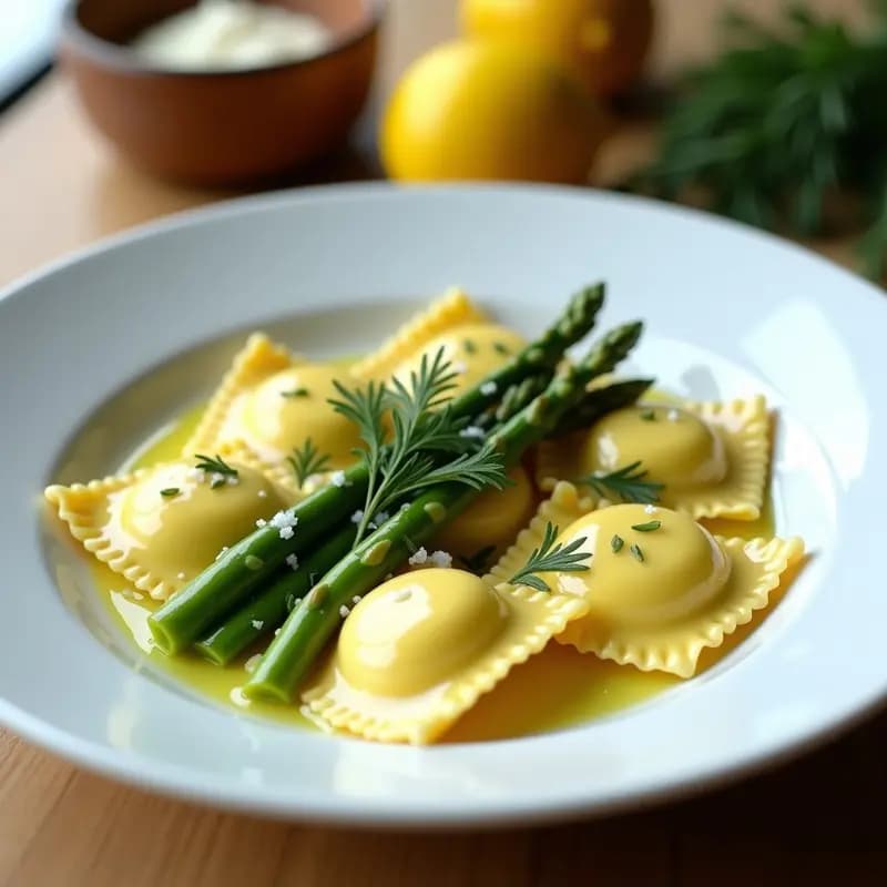 Raviolis de Espárragos y Queso de Cabra: Receta Francesa Gourmet con Salsa de Limón