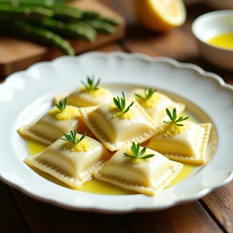 Raviolis de Espárragos Blancos y Ricotta de Tofu con Salsa de Limón: Receta Italiana Vegana