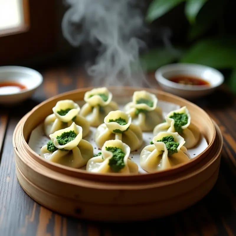 Raviolis Chinos al Vapor con Relleno de Espinaca y Queso de Anacardos: Receta Sin Huevos