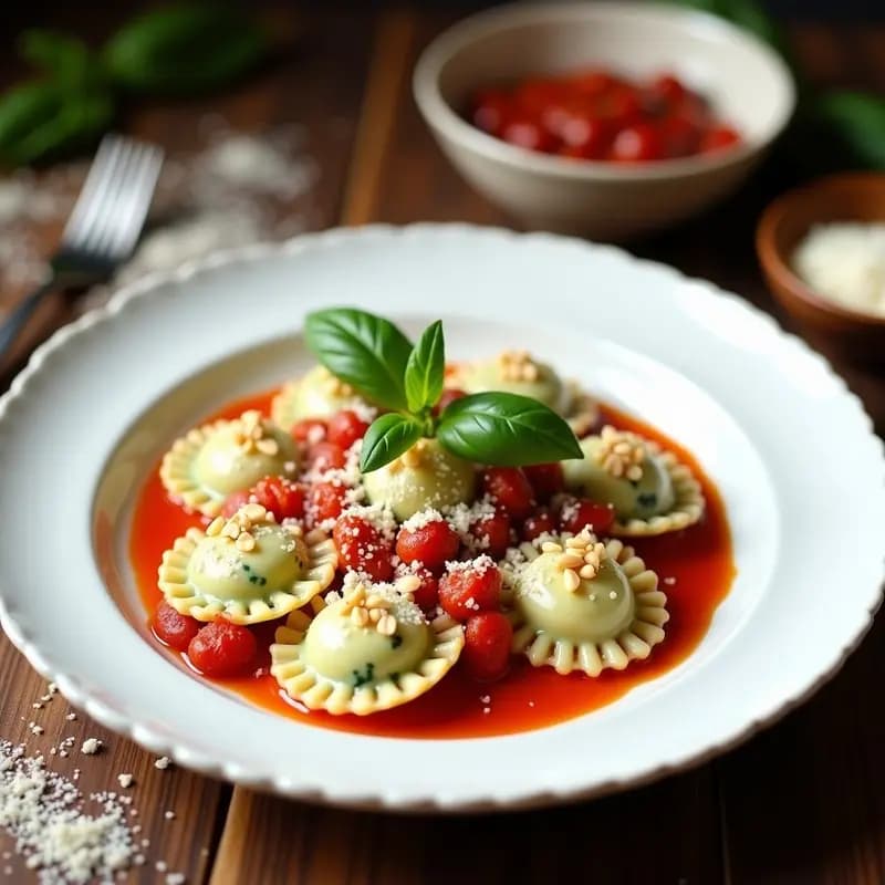Raviolis de Espinaca y Requesón: Receta Italiana Sin Huevo con Salsa de Tomate Seco