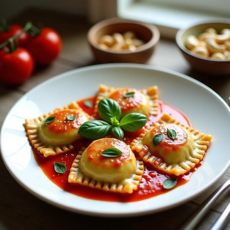 Raviolis de Espinaca y Ricotta de Anacardos: Receta Vegana al Horno con Salsa de Tomate Casera
