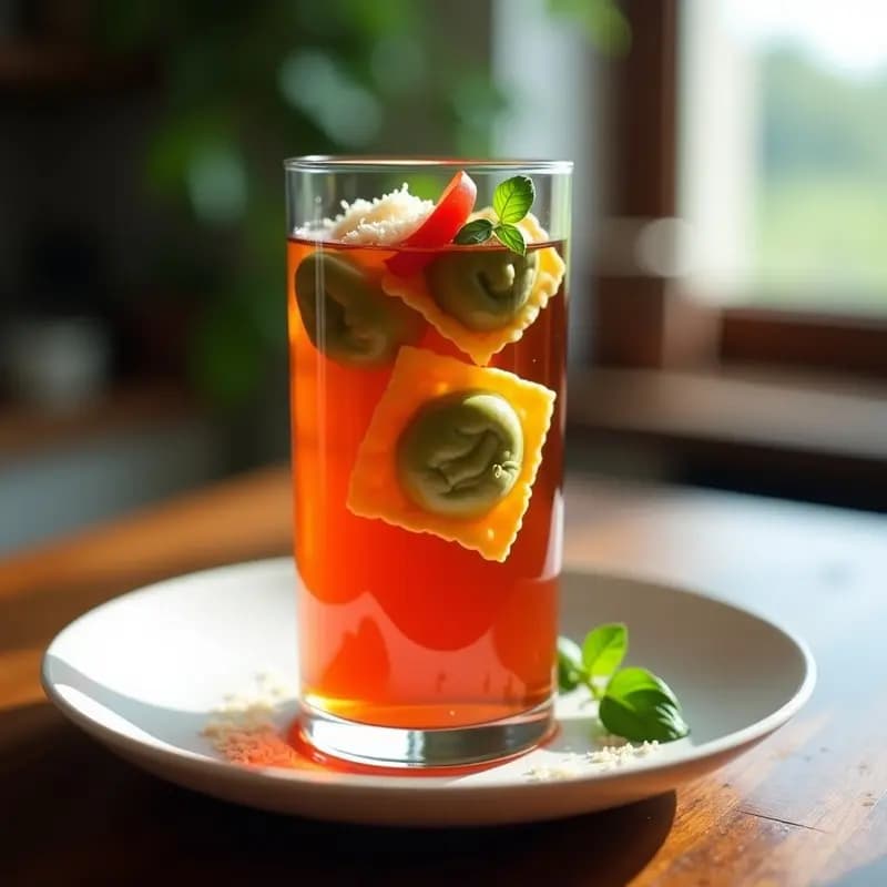Raviolis de Espinaca y Ricotta en Caldo de Tomate Transparente: Receta Italiana en Vaso
