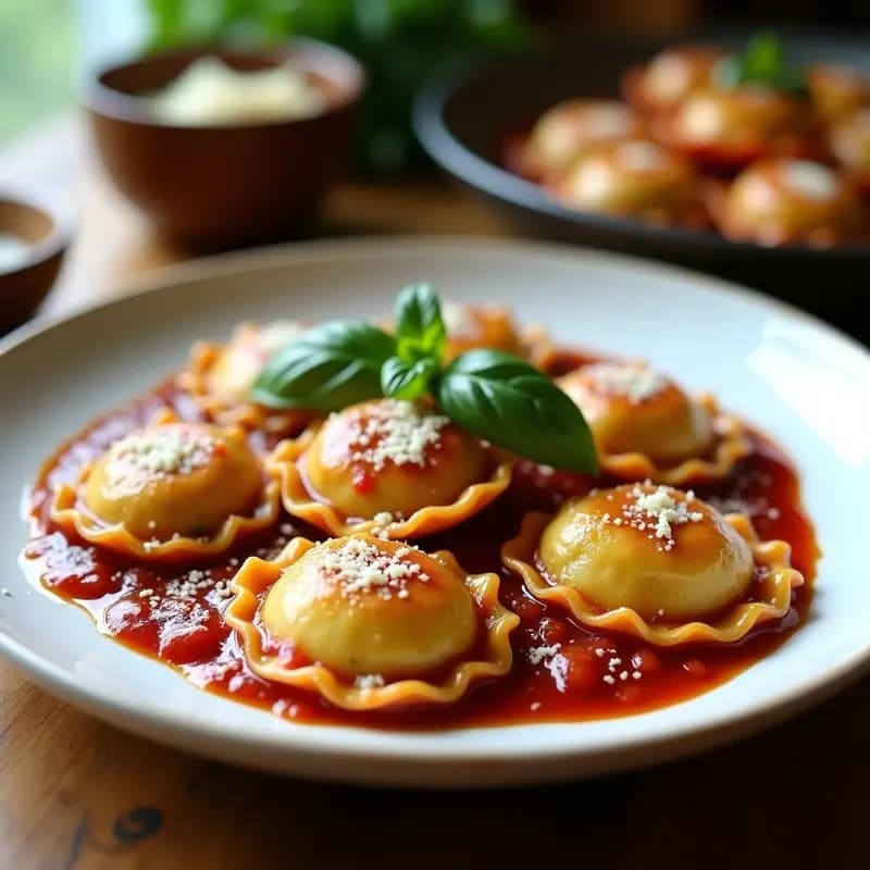 Raviolis de Espinaca y Ricotta en Salsa de Tomate Negro: Receta Italiana en Airfryer