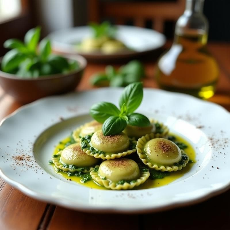 Raviolis de Espinaca y Ricotta Vegana al Pesto de Albahaca: Receta Italiana Sin Lactosa en 25 Minutos