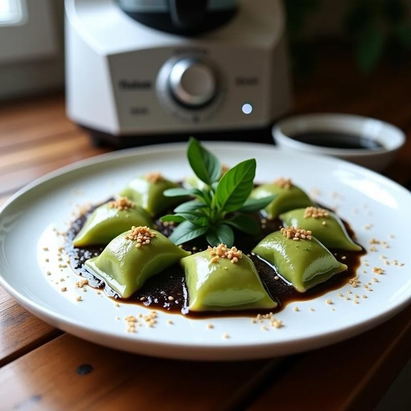 Raviolis de Espinaca y Tofu Sedoso: Receta Vegana en Thermomix con Salsa de Ajo Negro