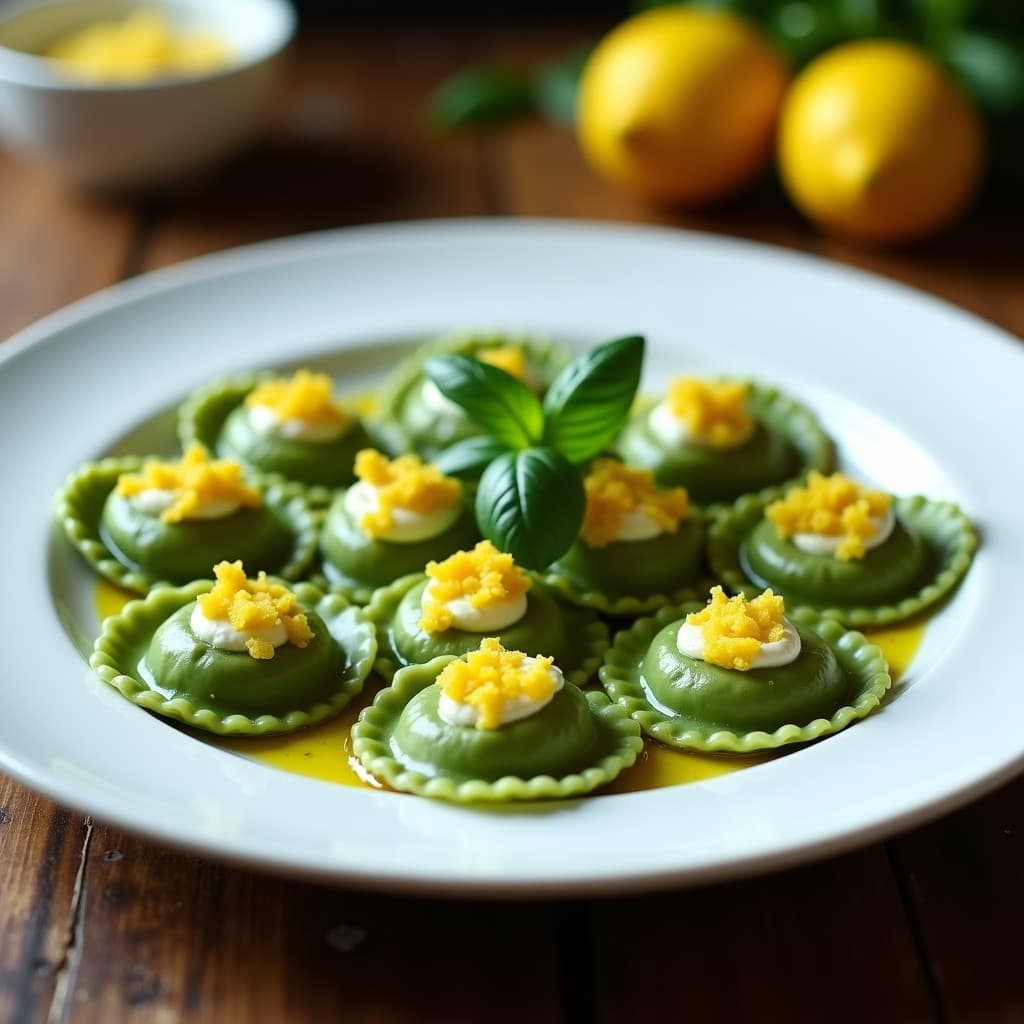 Raviolis de Masa de Espinacas con Relleno de Riccota Vegana y Limón Confitado: Receta Italiana Sin Lactosa