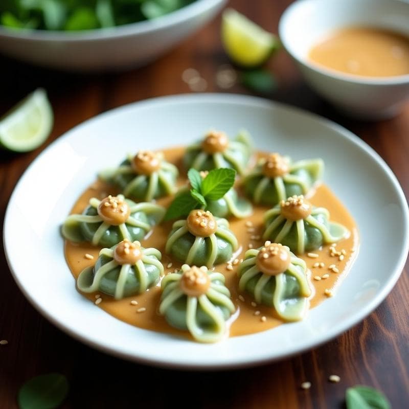 Raviolis de Espinacas y Tofu con Salsa de Cacahuete y Lima: Receta Tailandesa Vegana en Thermomix
