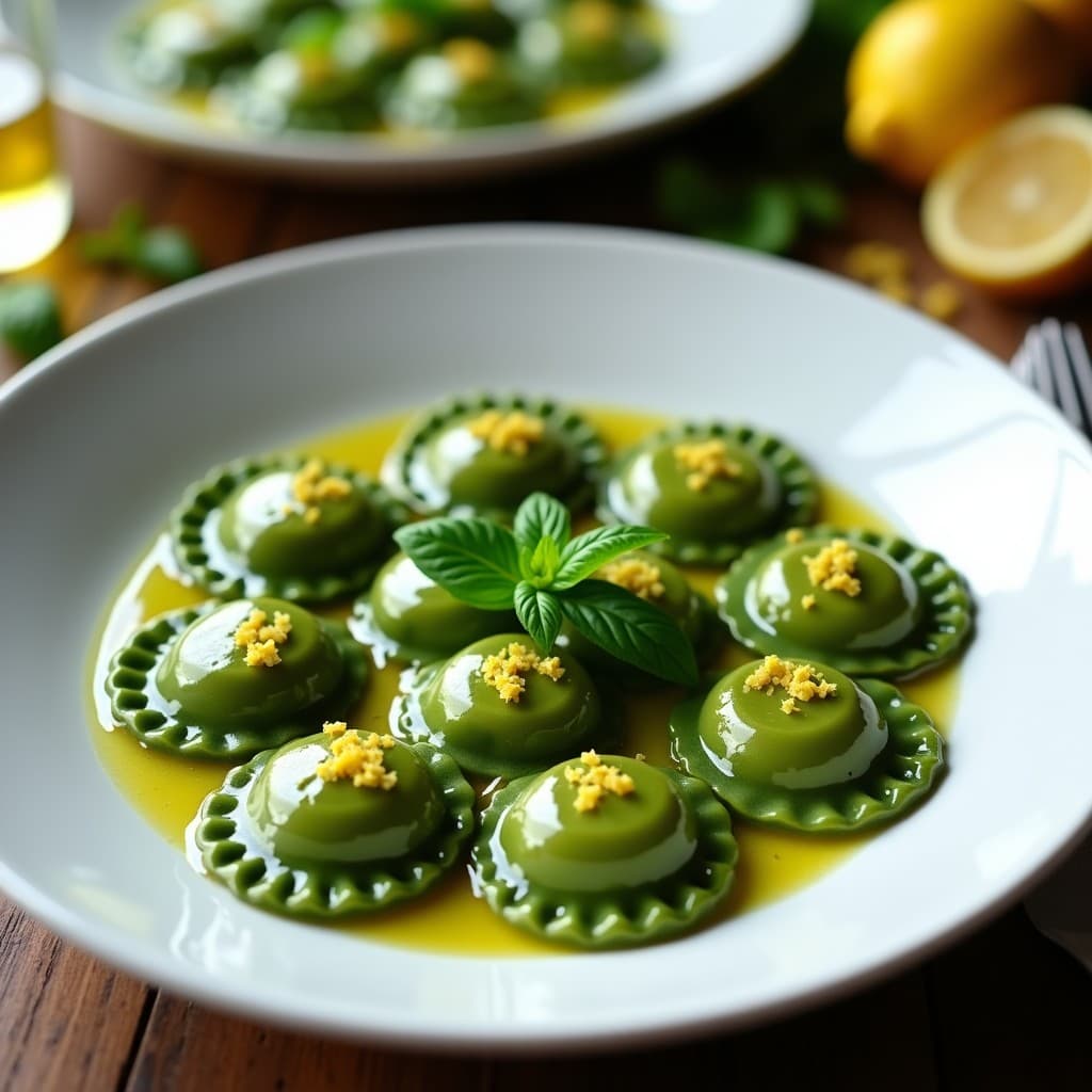 Raviolis de Espirulina con Relleno de Ricotta de Anacardos y Limón: Receta Vegana Sin Gluten al Vapor