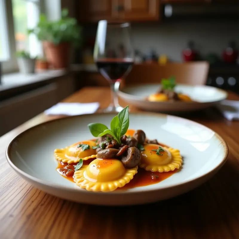 Raviolis de Hongos Portobello y Ricotta: Receta Italiana Sin Horno con Salsa de Trufa