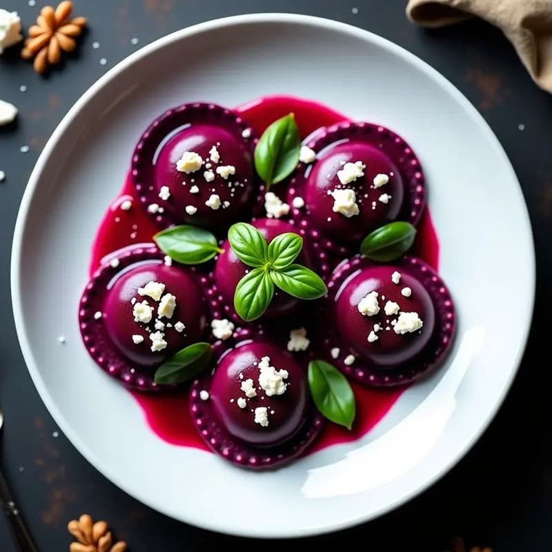 Raviolis de Remolacha y Queso de Cabaña con Salsa de Nueces: Receta Italiana Sin Pasta