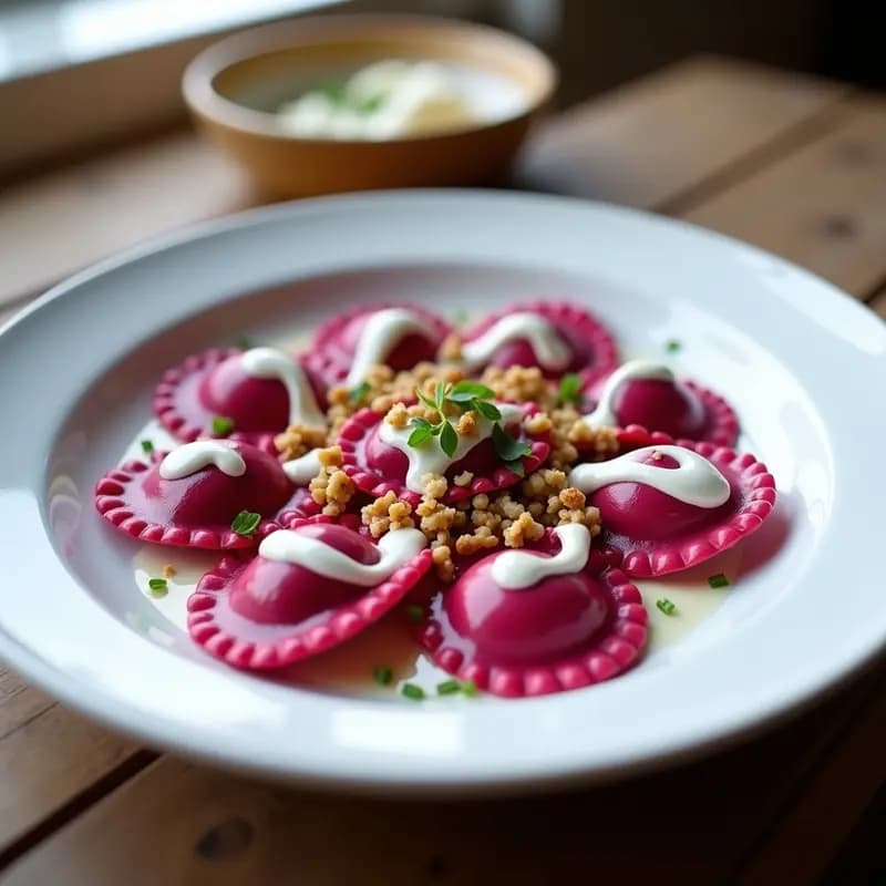 Raviolis de Remolacha y Queso de Cabra: Pasta Italiana Rosa con Toque Crémoso