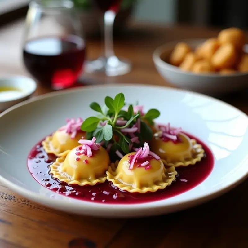 Raviolis de Remolacha y Queso de Cashew: Receta Vegana en Airfryer con Salsa de Reducción de Vino Tinto