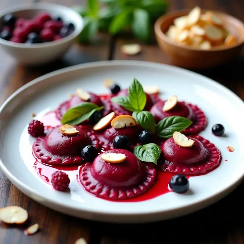 Raviolis de Remolacha y Ricotta en Salsa de Frutos Rojos: Receta Italiana Gourmet sin Pasta